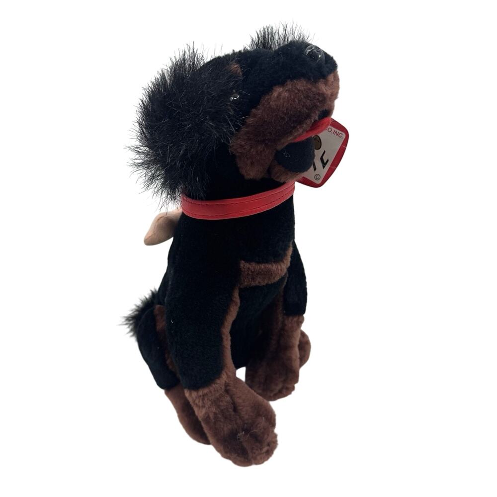 Shalom Toy Cow Black and Brown Dog With Red Collar and Bone Vintage NWT